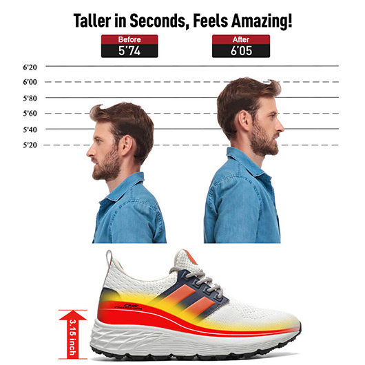 Elevator Shoes For Men - Causal High Heeled Sneakers White Breathable Knit 8 CM
