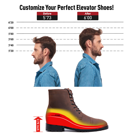 men's elevator shoes boots - handcrafted personal luxury customize brown men's boots 7CM