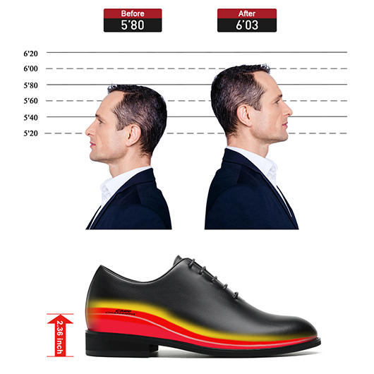 elevator shoes - black oxford men shoe lifts to increase height 6CM / 2.36 Inches