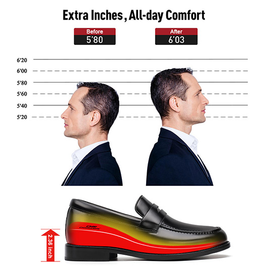 Height Increasing Loafer Shoes - Black Shell Cordovan Penny Loafers 2.36 Inches / 6 CM