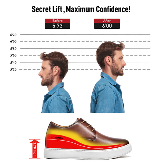 Elevator Shoes For Men - Brown Leather Casual Sneakers 7CM / 2.76 Inches