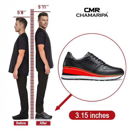 CHAMARIPA elevator shoes for men business shoes to make you taller casual leather shoes 8CM / 3.15 inches taller