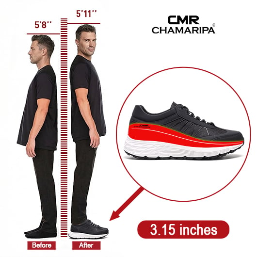Height Increasing Shoes For Men - Black Leather & Cloth Sports Shoes 8CM / 3.15 Inches