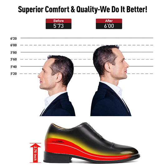 Men's Oxford Elevator Shoes - Black Leather Dress Shoes Wedding Shoes 7CM / 2.76 Inches