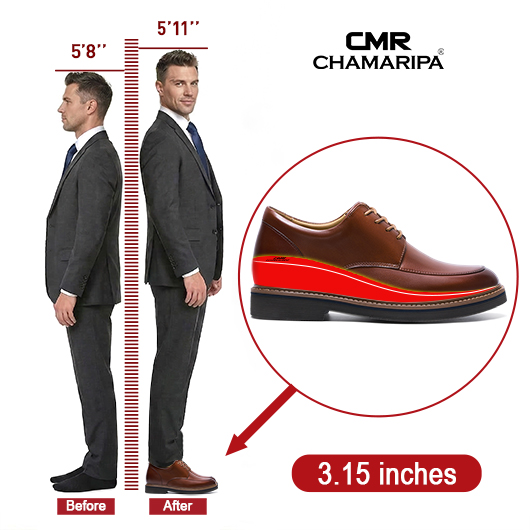 Height Shoes For Men | Brown Leather Business Casual Derby Shoes 3.15 Inches