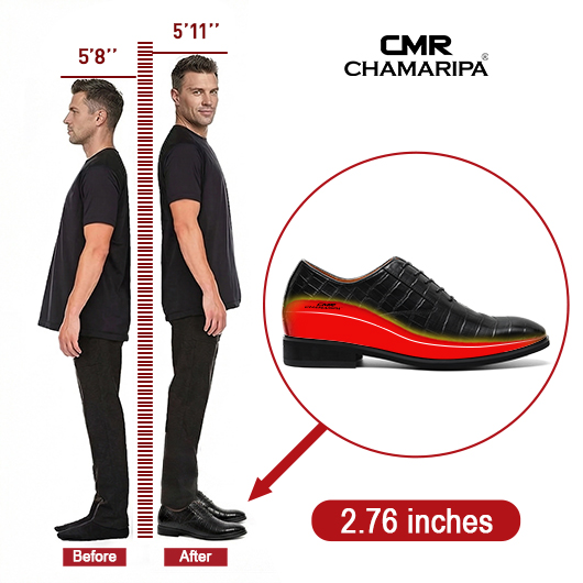 Men’s Elevator Dress Shoes | Classic Black Leather Oxford Shoes 7CM / 2.76 Inches