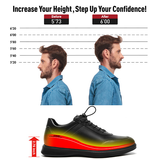 Men's Invisible Height Increase Shoes | Black Leather Business Casual Shoes 7CM / 2.76 Inches