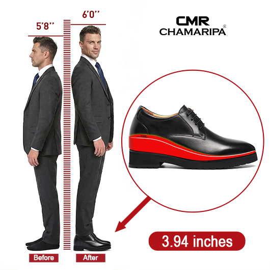 height increasing shoes for men - black leather high heel men dress shoes 10 CM / 3.94 Inches