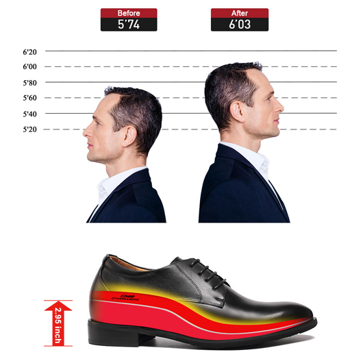 Men Pointy Toe Black Elevator Dress Shoes Look Taller 7.5CM/2.95 Inch