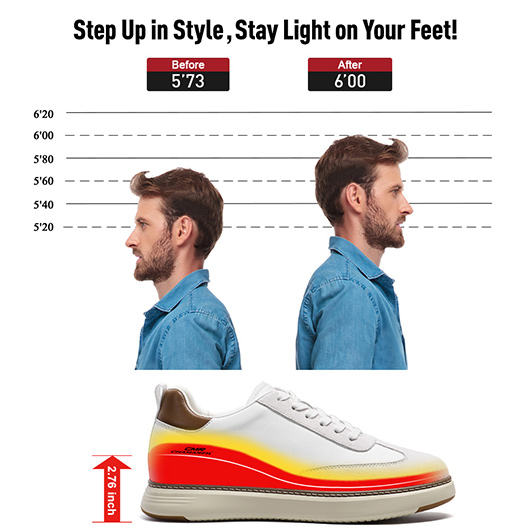 Men's Invisible Height Increase Shoes | Off-White Leather Casual Shoes 7CM / 2.37 Inches
