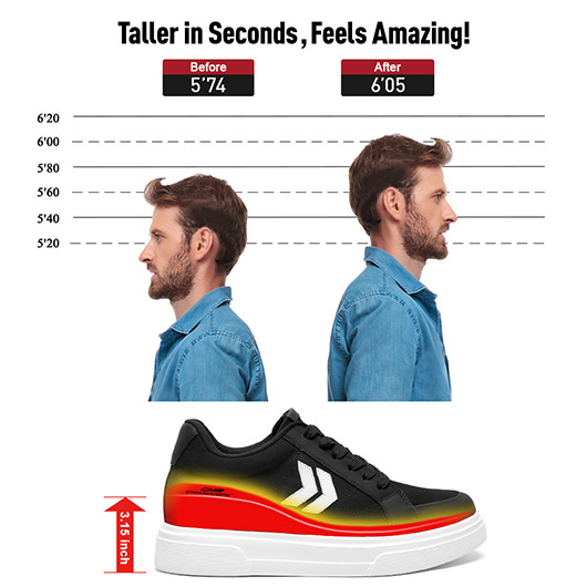 Men's Invisible Elevator Shoes - Black Cloth Casual Elevator Shoes 8CM / 3.15 Inches