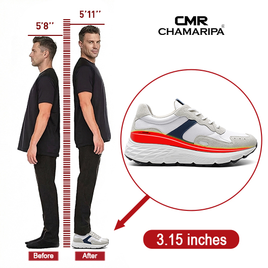 Height Increasing Shoes For Men - Off-White Leather & Suede Casual Sneakers 8CM / 3.15 Inches