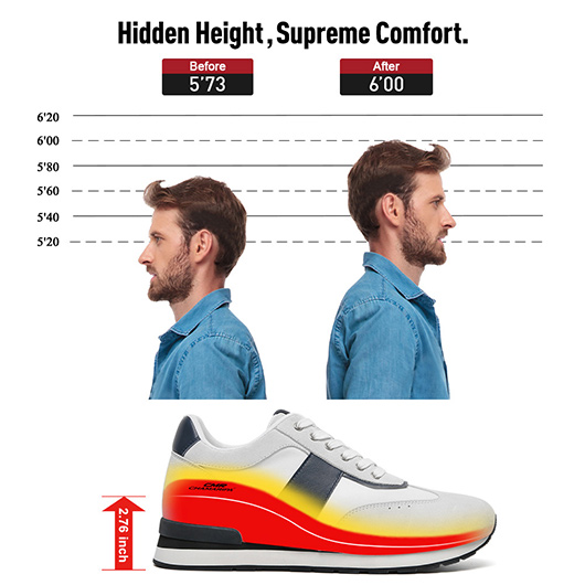 Men's Heeled Shoes - White Suede Casual Elevate Shoes 7CM / 2.76 Inches