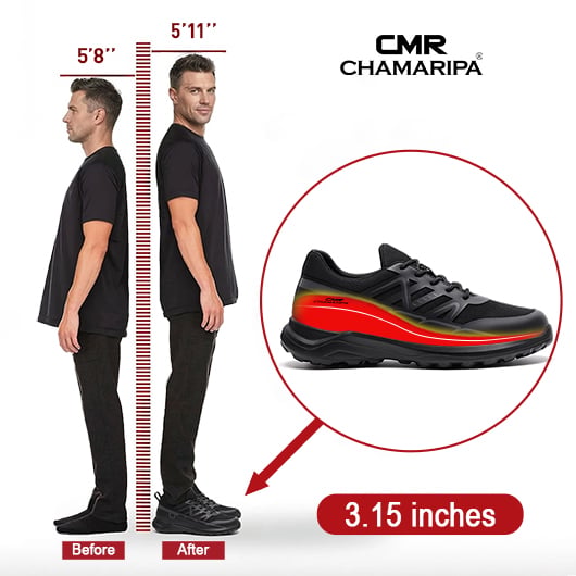 Men's Hidden Heel Shoes | Black Mesh Elevator Sneakers 8CM / 3.15 Inches