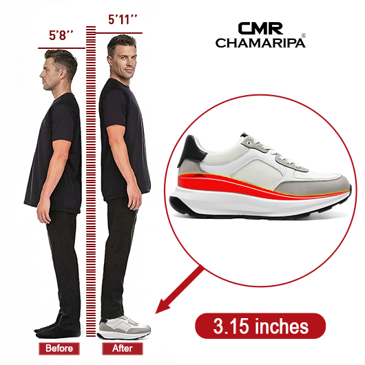 Men's Elevator Sneakers | White Breathable Sports Shoes 8 CM / 3.15 Inches