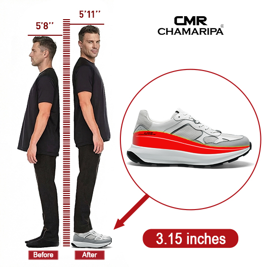 Athletic Elevator Shoes For Men | Gray Breathable Sports Shoes 8 CM / 3.15 Inches
