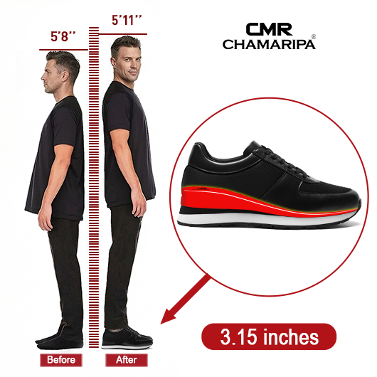Men's Elevator Sneakers | Sleek Black Mesh Casual Shoes 3.15 Inches