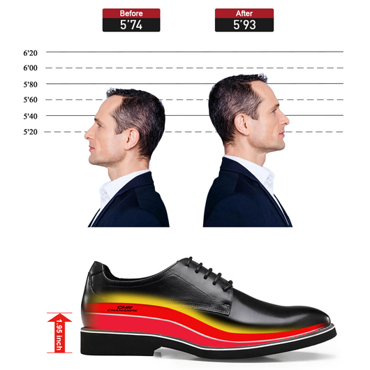 CHAMARIPA elevator derby shoes for men black leather derby make you taller 5CM / 1.95 Inches