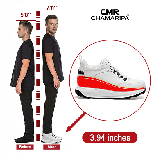 height increase shoes for men elevator sneakers white leather tall men shoes 3.94 Inches / 10CM