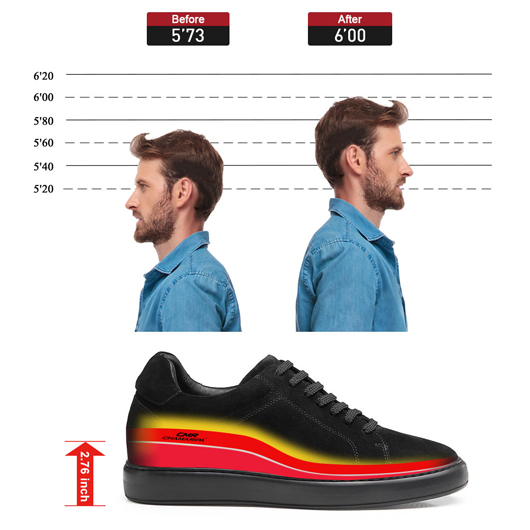 CHAMARIPA casual elevator shoes for men black suede leather shoes that make you taller 7CM / 2.76 Inches