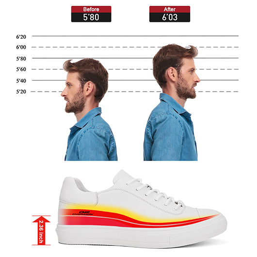 Elevator Shoe For Men - Height Increasing Sneakers - White Casual Shoes 6cm / 2.36 Inches