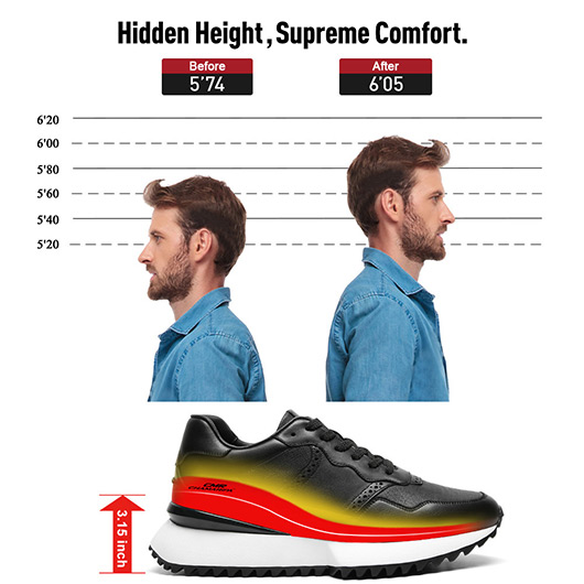 Height Increasing Shoes For Men - Black Leather Casual Sports Shoes 8CM / 3.15 Inches