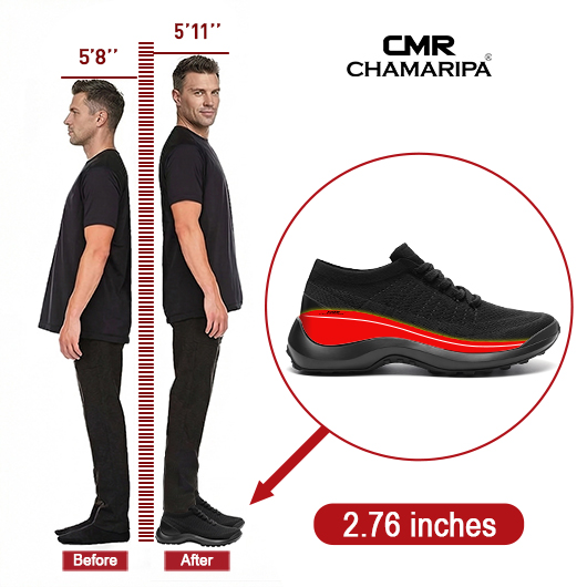 men's elevator sneakers | Black knit breathable sneakers 7 CM / 2.76 Inches