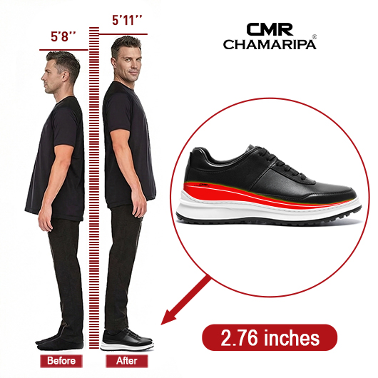 Raised Shoes for Men | Black Leather Casual Sneakers 2.76 Inches