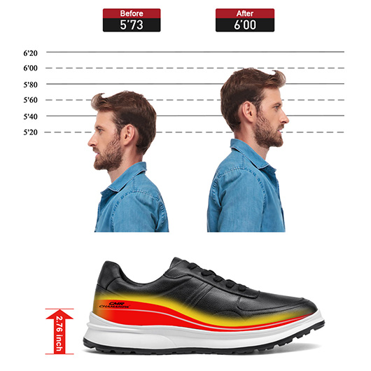 Height Increasing Sneakers - Taller shoes for men - black leather elevator sneakers 7 CM / 2.76 inches taller