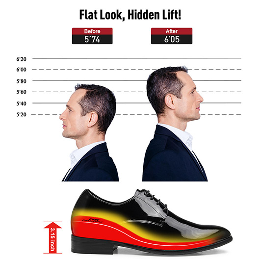 CHAMARIPA men's derby elevator shoes patent leather dress shoes in black that make you 3.15 Inches
