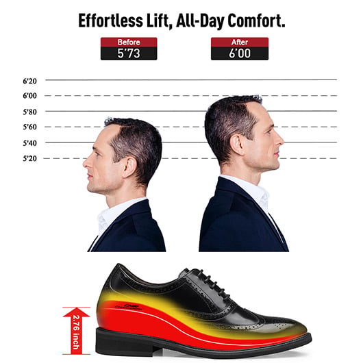 Elevator shoes for men - Men shoes with lift - Black leather oxford brogues shoes - 3.15 Inches / 8 CM Taller