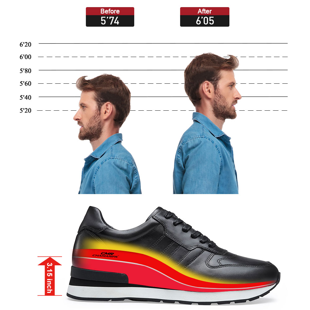 tennis Sober video CHAMARIPA elevator shoes for men business shoes to make you taller casual  leather shoes 8CM / 3.15 inches taller