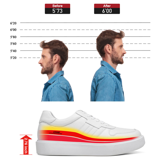 elevator sneakers - high increase shoes - casual men's white sneakers 7 CM / 2.76 Inches