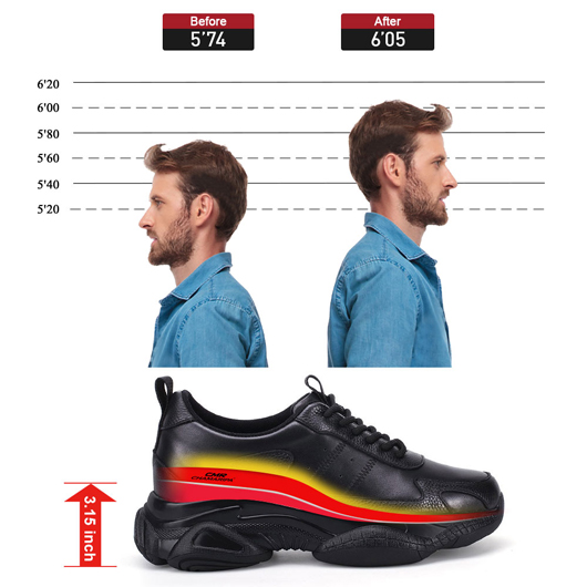 Height Increasing Sneakers - Taller shoes for men - black Calfskin sneakers 8 CM / 3.15 inches taller