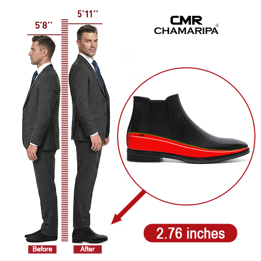 Height Boost Shoes Men | Black Leather Chelsea Boots 2.76 Inches