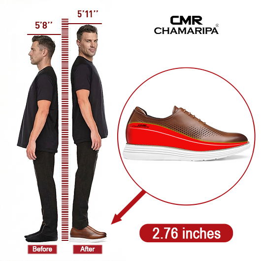 height increasing casual shoes - mens shoes with height - brown leather casual sneaker shoes 7 CM / 2.76 inches taller