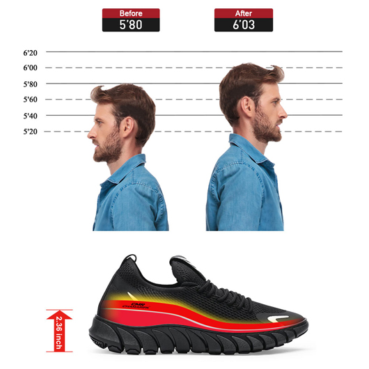 men's elevator shoes - black height increasing sneakers - shoes that make you taller 6 CM / 2.36 Inches