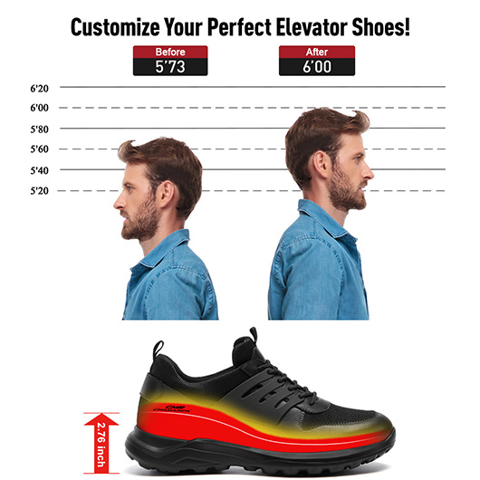 Elevator Sneakers For Men - Black Breathable Knit Raised Shoes 7CM / 2.76 Inches