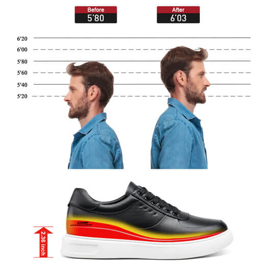 Height Elevator Shoes - Height Increasing Shoes For Men - Black Casual Sneakers 6 CM / 2.36 Inches