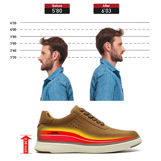 elevator sneakers - brown casual mens sneakers that make you taller 6CM / 2.36 Inches