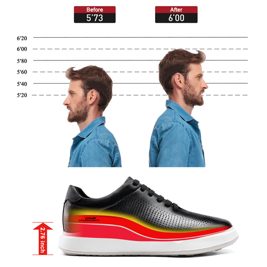 height enhancing shoes - breathable black hidden increasing sneakers 7CM / 2.76 inches