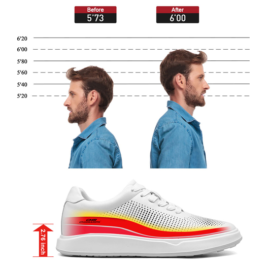tall men shoes - breathable white sneakers increase height for men 7CM / 2.76 Inches