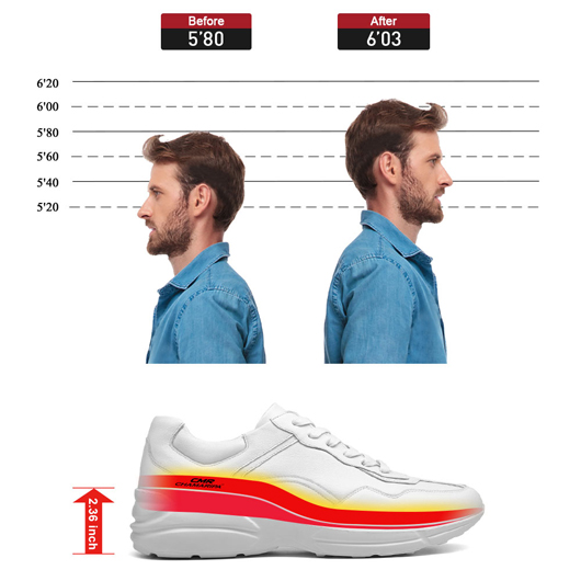 height increasing elevator trainers - white leather casual sneakers for men 6CM / 2.36 Inches