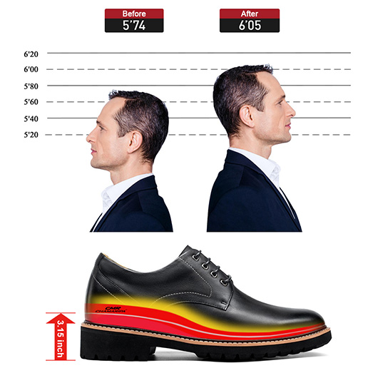 elevator shoes for men - height increasing dress shoes - black leather derby shoes for men 8CM / 3.15 Inches Taller