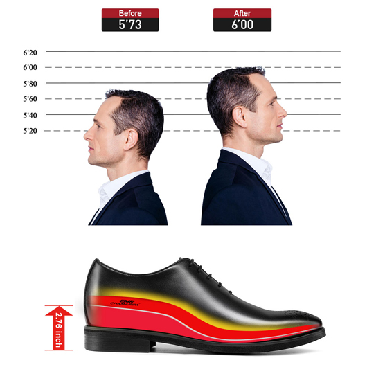 raised heel shoes - men's dress shoes that add height - black leather men's oxford shoes 7 CM / 2.76 Inches