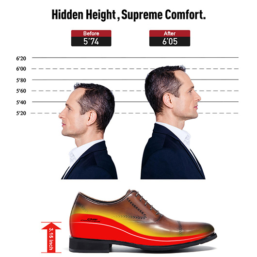 height increasing formal shoes - elevator heels - Brown Men's Oxford Shoes 8 CM