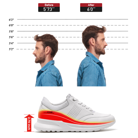Height Increasing Shoes for Men | White Leather Casual Sneakers 7CM / 2.76 Inches