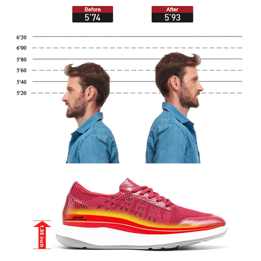 Taller Shoes - Sneakers That Make You Taller - Red Knit Sneakers For Men 5 CM / 1.95 Inches