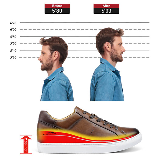Height Increasing Trainers - Sneakers That Make You Taller - Brown Casual Elevator Sneakers For Men 6 CM / 2.36 Inches