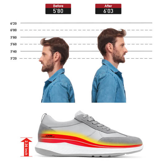 Tall Men Shoes - Mens Sneakers That Make You Taller - Gray Suede Leather Sneakers 6 CM / 2.36 Inches
